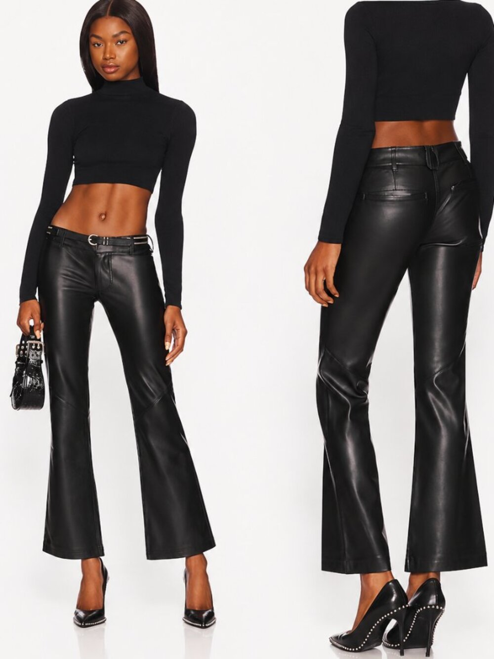 Free People Love Language Faux Leather Low Rise Pants Black Size 8 NWOT